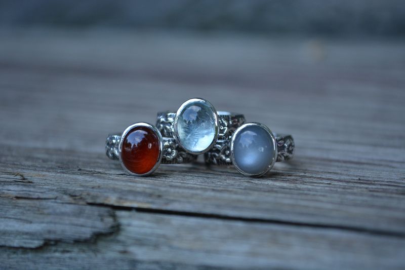 Grey Moonstone Ring on Floral Band - product images  of 