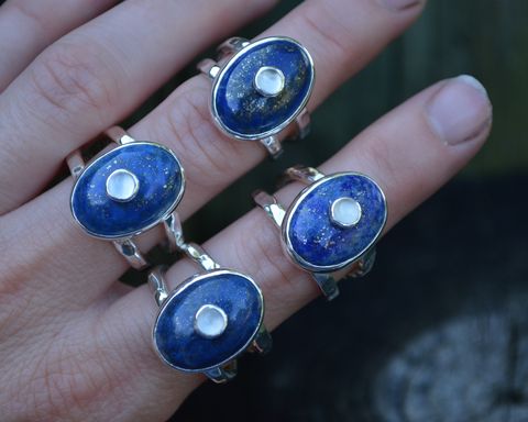 Lapis,Moonstone,Rings,Lapis moonstone ring, lapis ring, moonstone ring, lapis, moonstone, white moonstone, stone on stone ring, sterling silver, silver lapis ring. handmade lapis ring, 