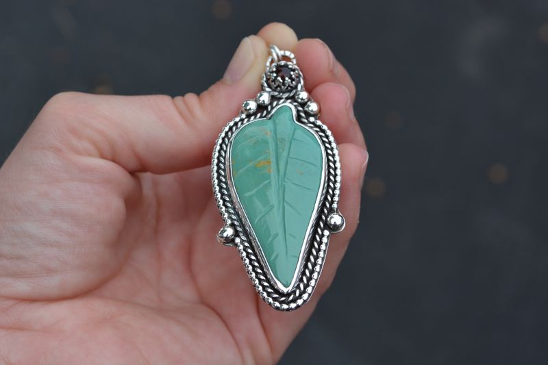 Turquoise Leaf and Black Opal Necklace - product images  of 