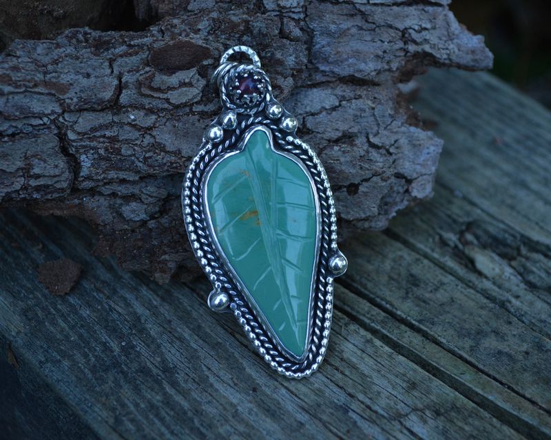 Turquoise Leaf and Black Opal Necklace - product images  of 