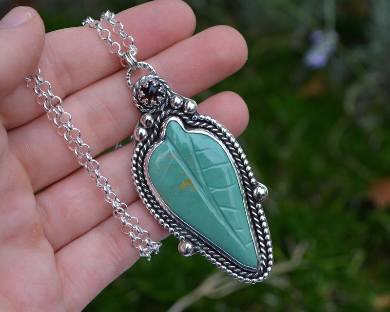 Turquoise Leaf and Black Opal Necklace - product images  of 