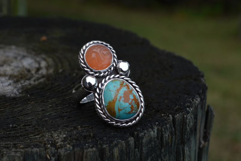 Man in Moonstone and Turquoise Ring Size 9.5 - product images  of 