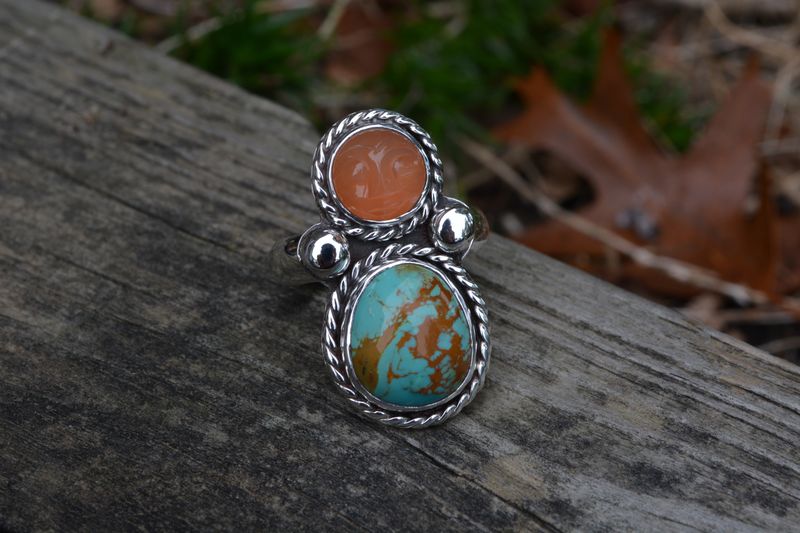 Man in Moonstone and Turquoise Ring Size 9.5 - product images  of 