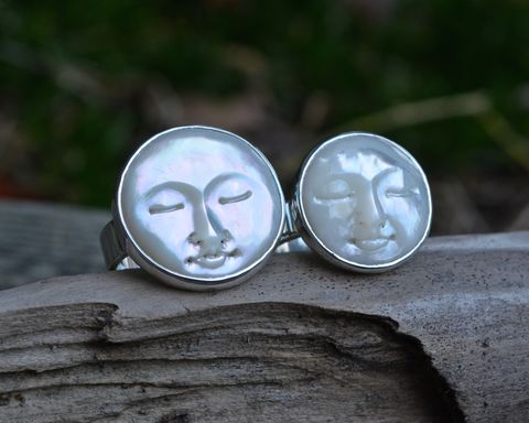 Mother,of,Pearl,Man,in,Moon,Rings,mother of pearl ring, pearl ring, mother of pearl man in moon ring, man in moon ring, man in moon, moon pearl ring, moon face ring, moon ring, handmade moon ring, meshedesigns, 