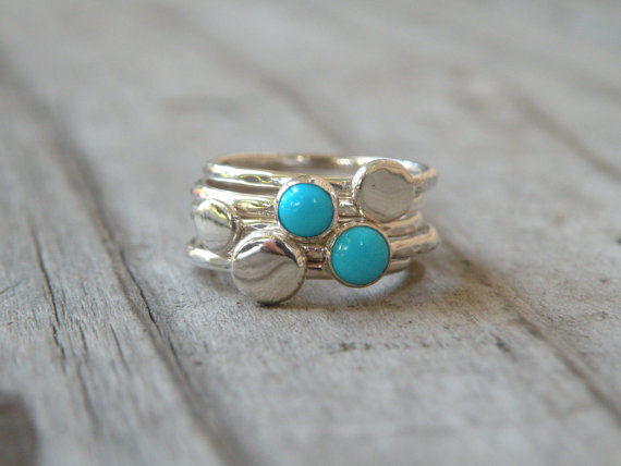 Turquoise Stacking Rings, Sterling Silver, Turquoise, Gemstone - product images  of 