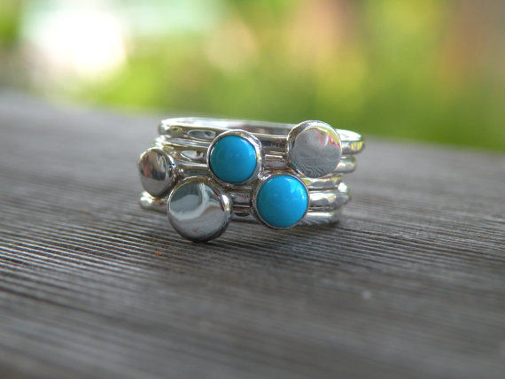 Turquoise Stacking Rings, Sterling Silver, Turquoise, Gemstone - product images  of 