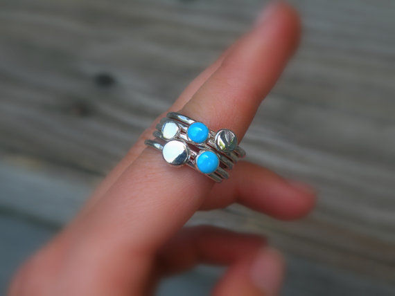 Turquoise Stacking Rings, Sterling Silver, Turquoise, Gemstone - product images  of 