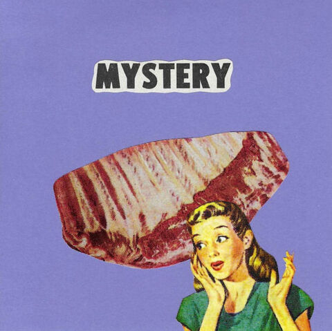 Mystery,Meat,,Original,Collage,original collage, original art collage, mystery meat, retro food art, collage art