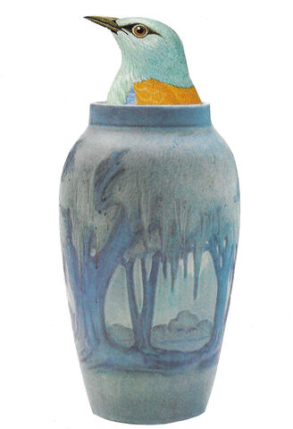 Blue,Bird,in,Vase,,Original,Collage,original collage, original art collage, blue bird art, original bird art, collage art