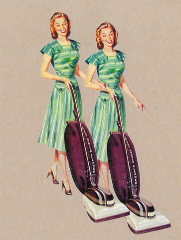Synchronized,Vacuuming,,Original,Collage,original collage, collage art, original art collage, vacuuming, retro housewife art