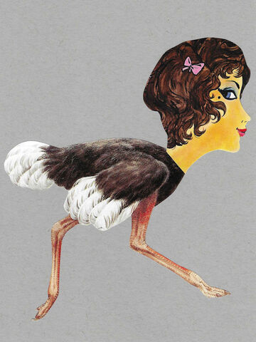 Ostrich,Lady,,Original,Collage,original collage, original art collage, surreal art, collage art, surreal bird, bird art, ostrich art
