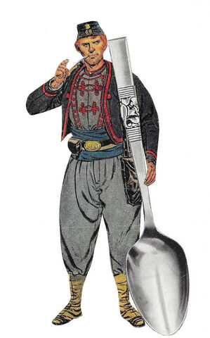 Original,Collage,Art,-,Military,Uniform,Surreal,Artwork,original collage, vintage military paper collage, giant spoon surreal art, soldier uniform, unique historical satire, handmade surrealism