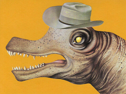 Original,Collage,Art,-,Dinosaur,Cowboy,Hat,Artwork,original collage, dinosaur cowboy hat paper collage, surreal western artwork, 6x8 prehistoric animal, unique animal gift, handmade surrealism