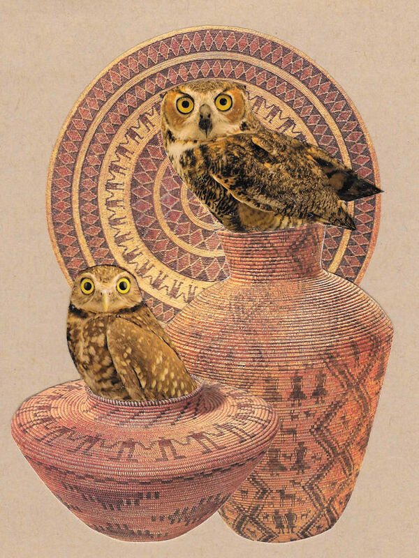 Original Collage Art - Southwestern Owls Artwork - product images