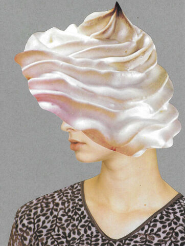 Original,Collage,Art,-,Sweet,Thoughts,Artwork,original collage, woman meringue profile paper collage, original dessert head surreal artwork, vintage bakery fashion design, unique funny baker gift, handmade collage art