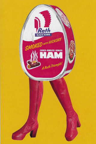 Original,Collage,Art,-,Legs,and,Ham,Artwork,original collage, can of ham red boots paper collage, canned meat surreal artwork, vintage grocery decor, unique funny kitchen gift, handmade collage art