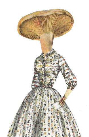 Original,Collage,Art,-,Fungi,Fashion,Artwork,original collage, mushroom head woman vintage dress paper collage, fungi fashion cottagecore surreal portrait artwork, whimsical fashion decor, unique cottagecore gift, handmade collage art