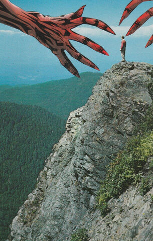 Original,Collage,Art,-,A,Bad,View,Artwork,original collage, vintage postcard monster hands scenic overlook paper collage, a bad view retro artwork, altered travel souvenir design, unique funny pulp horror gift, handmade collage ar