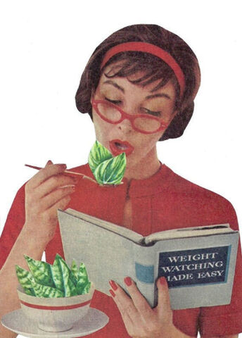 Original,Collage,Art,-,Weight,Watching,Made,Easy,Artwork,original collage, woman eating leaves bowl diet book paper collage, weight watching made easy funny diet artwork, retro wall decor, unique food humor gift, handmade collage art