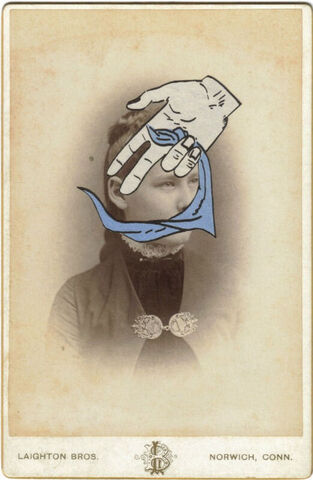 Original,Collage,Art,-,The,Initiation,Artwork,original collage, antique photograph woman blue handkerchief paper collage, the initiation mysterious altered portrait artwork, cabinet card secret ritual, handmade collage art