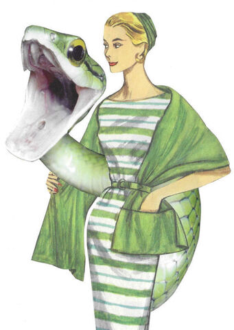Original,Collage,Art,-,The,Striking,Stripe,Artwork,original collage,  woman green striped dress snake paper collage, striking stripe reptile fashion surreal artwork, unique herpetology humor gift, handmade collage art