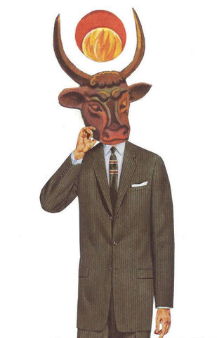 Original,Collage,Art,-,Baal,Artwork,original collage, bull head man suit paper collage, baal occult mythological surreal portrait artwork, gothic mythology wall decor, unique dark surrealism gift, handmade collage art