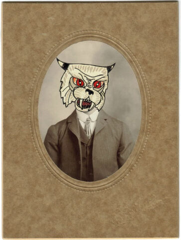 Original,Collage,Art,-,Gentleman,Cat,Artwork,original collage, cat head man antique photograph collage, gentleman cat funny anthropomorphic portrait artwork, altered vintage cabinet card, handmade collage art