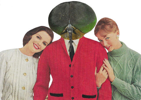 Original,Collage,Art,-,Fly,Guy,Artwork,original collage, fly head man paper collage, fly guy funny insect artwork, unique retro surrealism gift, handmade collage art