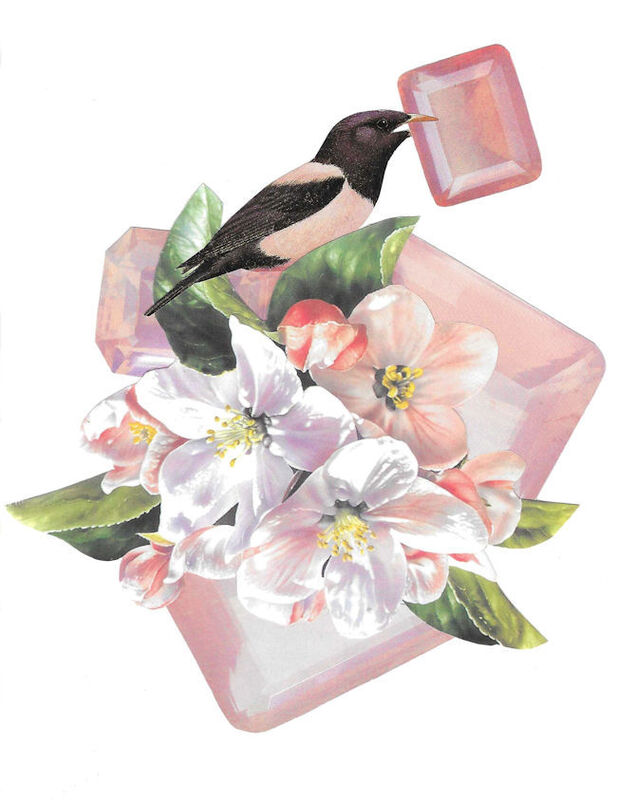 Pink Jewel Bird with Flowers, Original Collage - product images