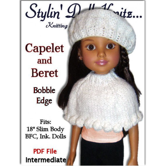 Knitting Pattern. Fits BFC, Ink Doll. 18 inch slim doll, Capelet and Beret, 744 - product images  of 