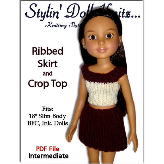 Knitting Pattern. Fits BFC, Ink Doll. 18' slim doll, Skirt and Crop Top PDF 754 - product images  of 