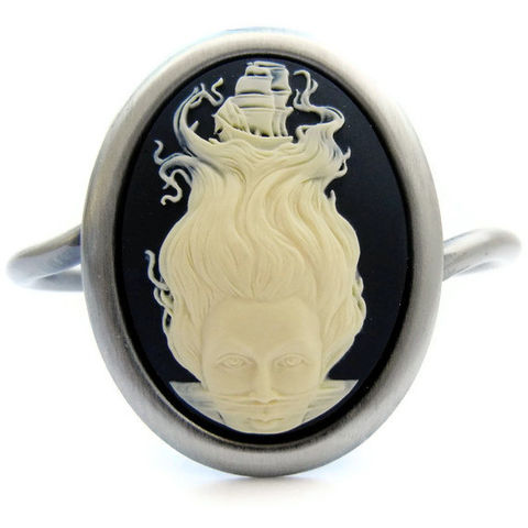 Nautical,Dreamer,Clipper,Ship,Cameo,Cuff,Jewelry,Bracelet,cameo,nautical,black,cream,brass,mermaid,wanderlust,clipper_ship,dreamlike,whimsical,gift,unisex