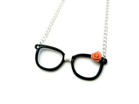 Retro,Nerdy,Glasses,Necklace,retro, glasses, nerd, nerdy, for her, pink, black, white, gift idea, necklace