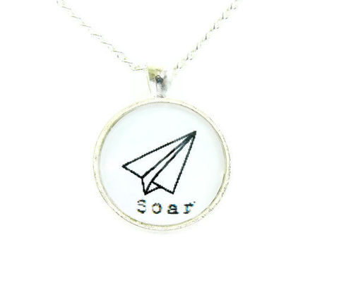 Whimsical,Soar,Paper,Airplane,Necklace,soar, paperairplane, silhouete, black and white, whimsical, necklace, for her, gift idea, wife, girlfriend, celebrity, theartisangroup, academyawards
