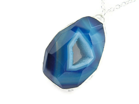 Blue,Druzy,Agate,Necklace,Silver,Framed,gemstone, agate, druzy, blue, caribbean blue, royal blue, stone, natural, necklace, silver, for her, gift, theartisangroup