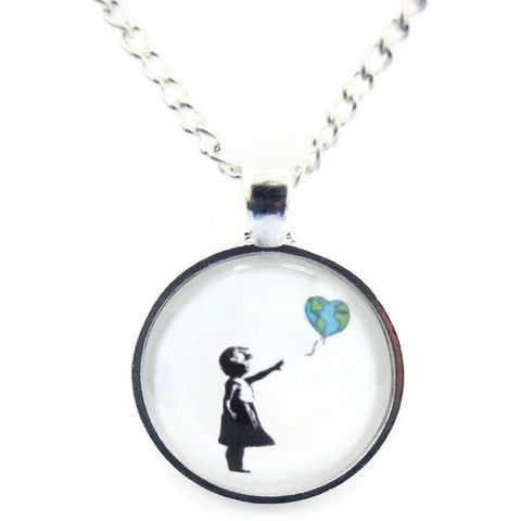 RESERVED:,Earth,Day,Eco,Banksy,Balloon,Girl,Heart,Necklace,green, blue, earth, heart, banksy, balloon girl, gift, eco, green, ecofriendly, earthday, sustainable, for her