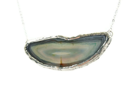 Horizontal,Blue,Druzy,Agate,Slice,Necklace