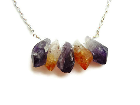 Raw,Natural,Amethyst,Citrine,Point,Necklace,natural amethyst, natural citrine, healing gemstones, healing jewelry, healing gemstone neckalce, natural amethyst and citrine, amethyst and citrine necklace, releasemecreations