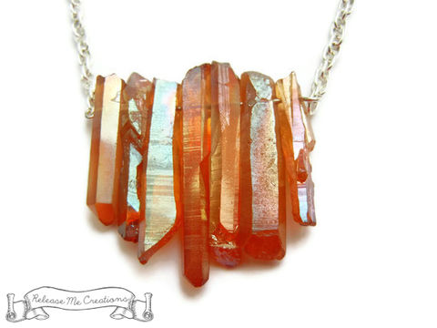 Tangerine,Aura,Quartz,Crystal,Necklace