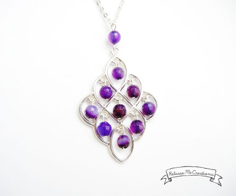 Cascading,Purple,Agate,Chandelier,Necklace,releasemecreations, gemstone necklace, agate necklace, fire agate, purple, chandelier necklace, cascading, statement necklace, necklace, jewelry, jewelry for her