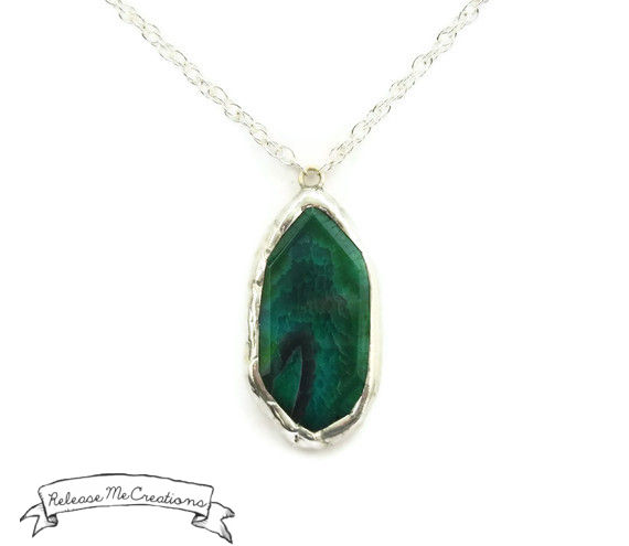Green Blue Faceted Fire Dragon Agate Gemstone Necklace - product image  