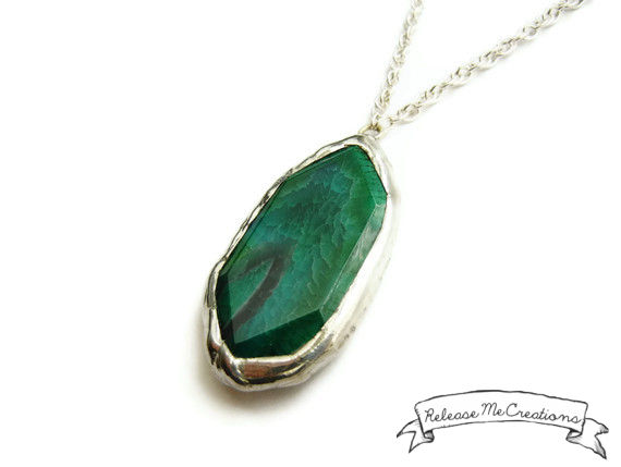 Green Blue Faceted Fire Dragon Agate Gemstone Necklace - product image  