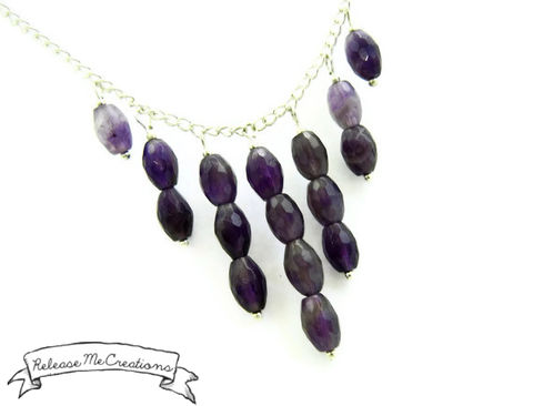 Amethyst,Raindrops,Cascading,Gemstone,Necklace,amethyst, gemstone, necklace, for her, necklace for her, gemstone jewelry, gemstone neckalce, amethyst cascade necklace, amethyst statement necklace, releasemecreations