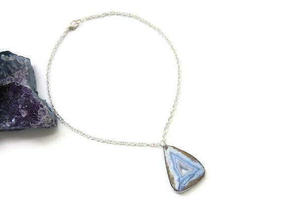 Rare Geometric Blue Lace Agate Druzy Necklace - product image  