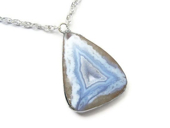 Rare Geometric Blue Lace Agate Druzy Necklace - product image  