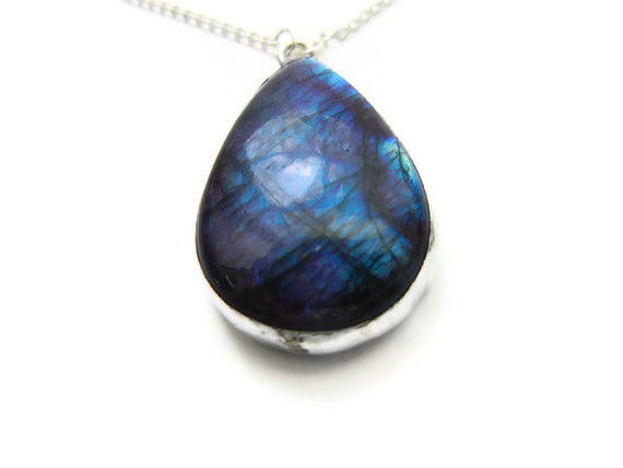 RESERVED: Blue Flash Pink Labradorite Teardrop Necklace - product image  