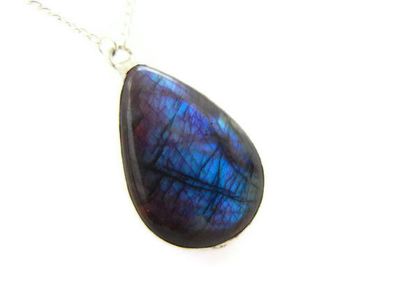 RESERVED: Blue Flash Pink Labradorite Teardrop Necklace - product image  
