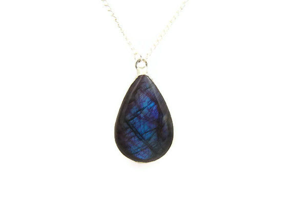 RESERVED: Blue Flash Pink Labradorite Teardrop Necklace - product image  