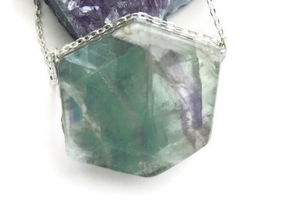 Dramatic Geometric Fluorite Slab Necklace - product image  