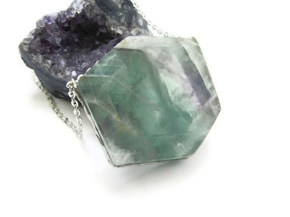 Dramatic Geometric Fluorite Slab Necklace - product image  